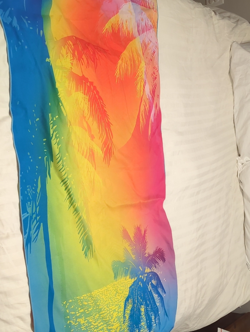 Vibrant Rainbow Palm Print Beach Towel